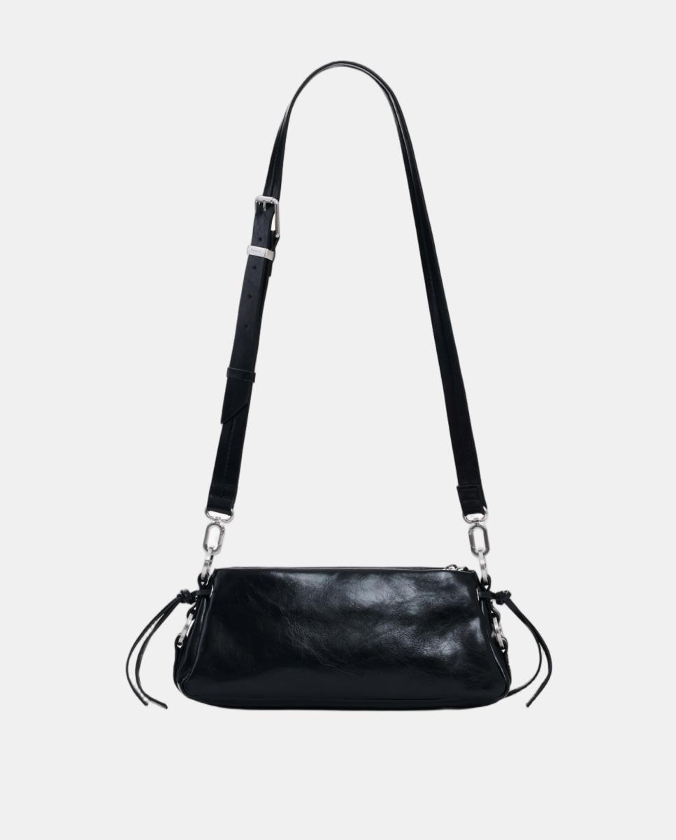 Mala a Tiracolo Pequena com Aplique Floral Preto-3