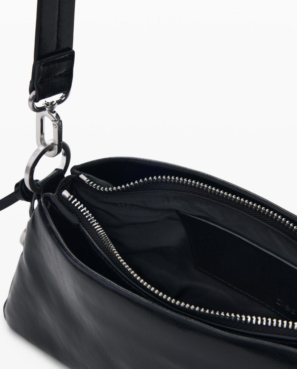 Mala a Tiracolo Pequena com Aplique Floral Preto-4