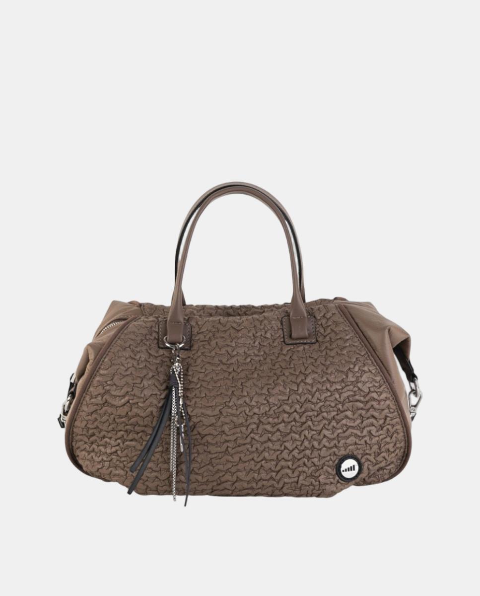 Imagen 0 de Bolso Bowling mediano efecto piel con diseño texturizado y asa bandolera Marrón