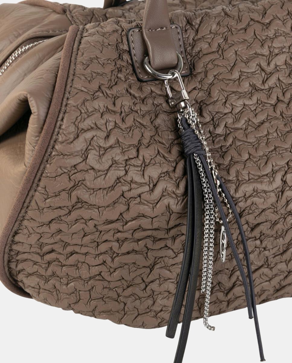 Bolso Bowling mediano efecto piel con diseño texturizado y asa bandolera - Volum - Marrón Marrón-3