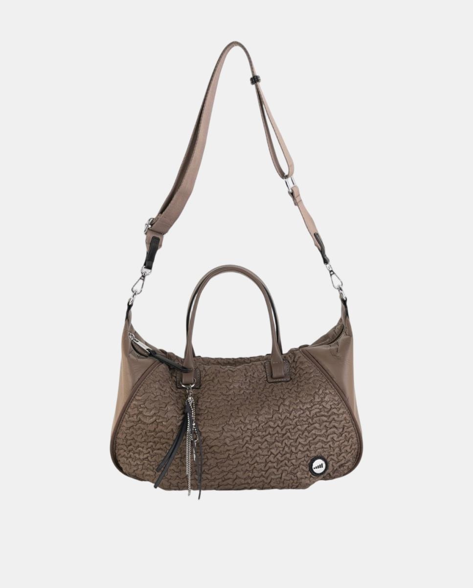 Bolso Bowling mediano efecto piel con diseño texturizado y asa bandolera - Volum - Marrón Marrón-4