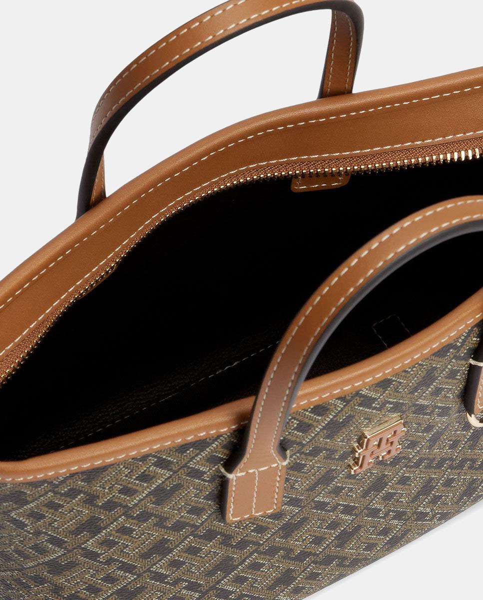 Mala Tipo tote Mini com Estampado de Monograma Castanho-3