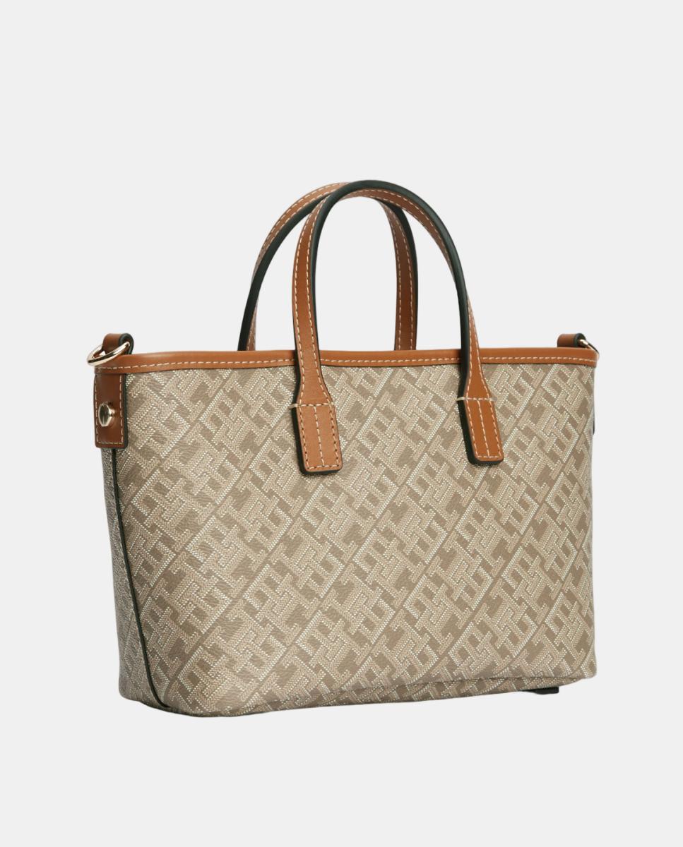 Mala Tipo tote Mini com Estampado de Monograma Bege-2