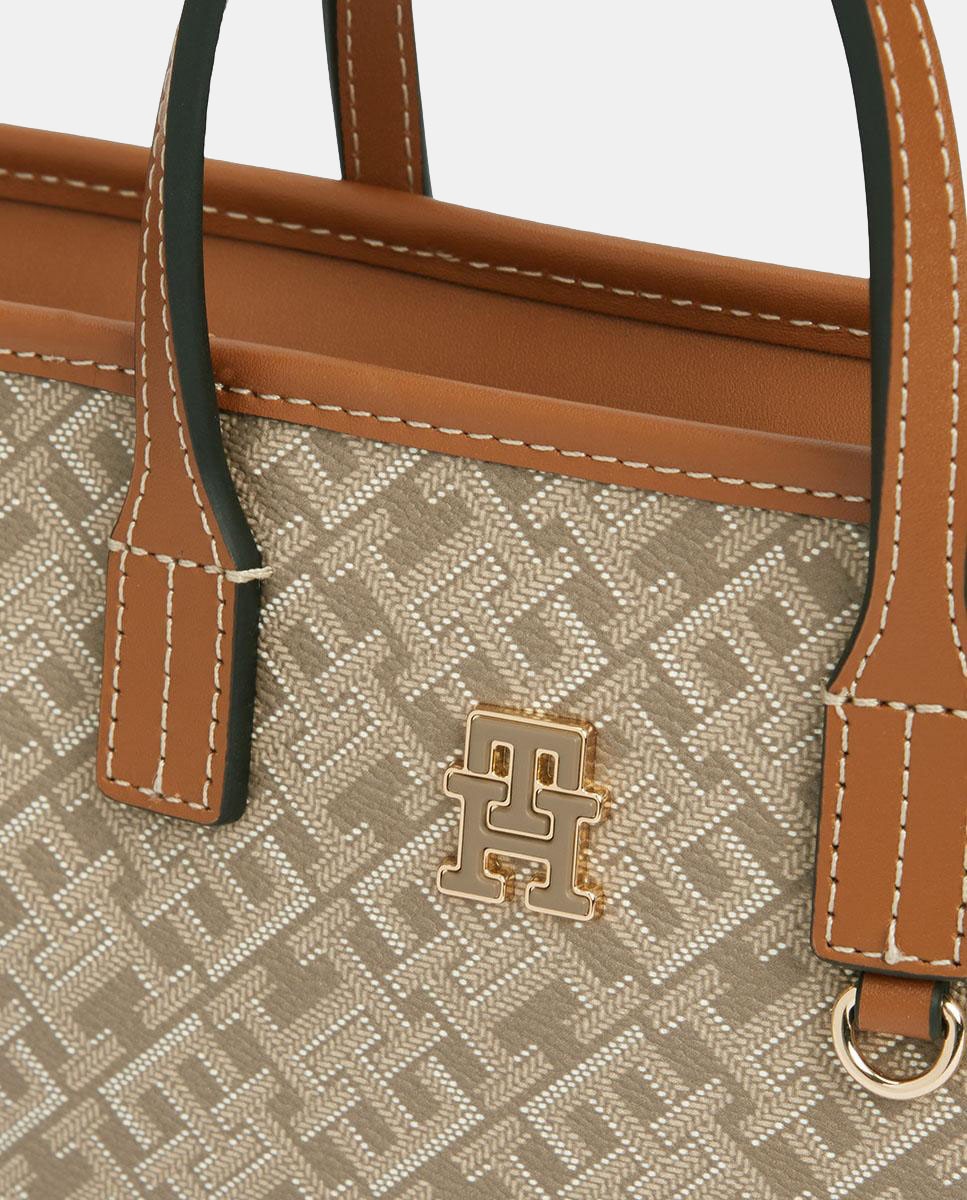 Mala Tipo tote Mini com Estampado de Monograma Bege-4