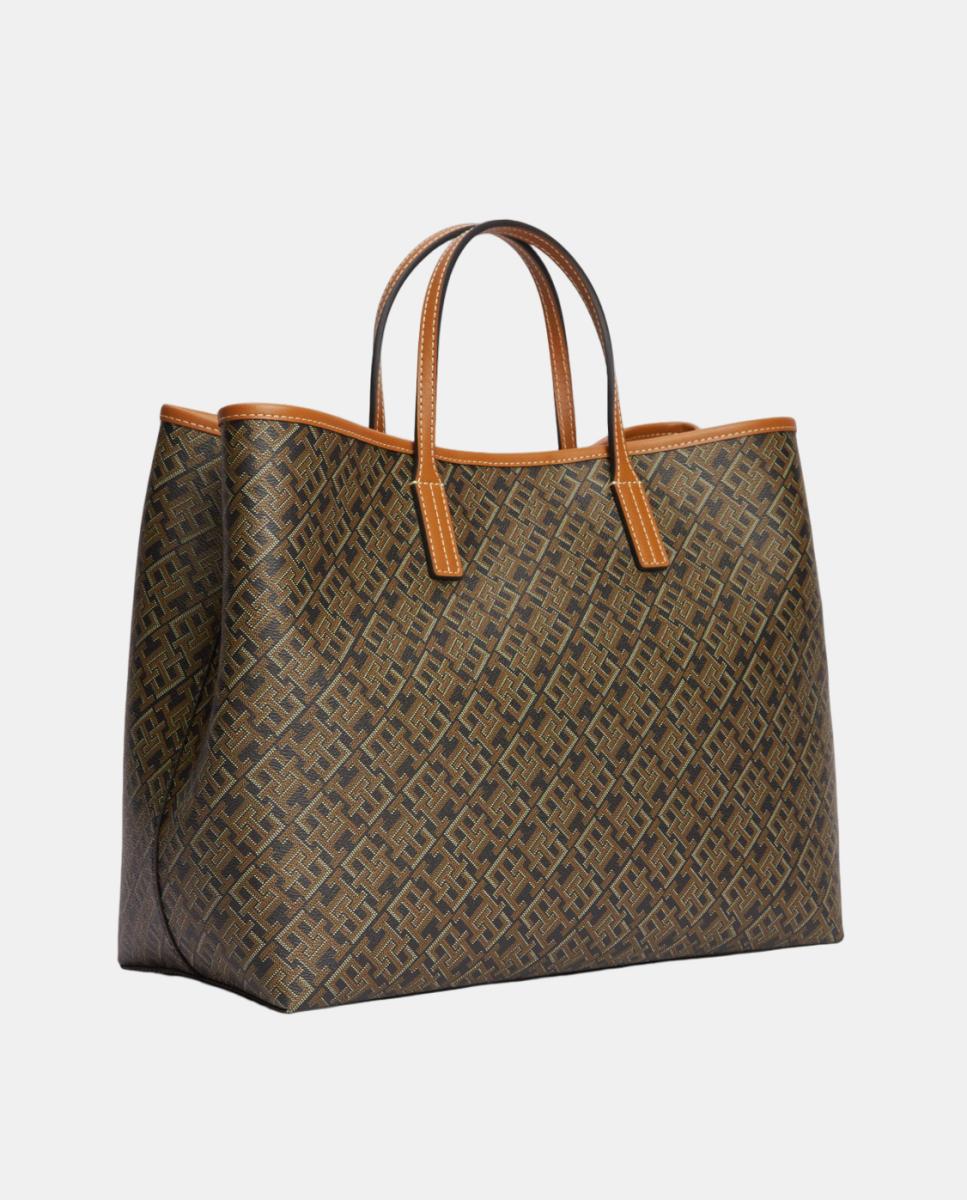 Mala Estilo Satchel com Estampado de Monograma Castanho-2