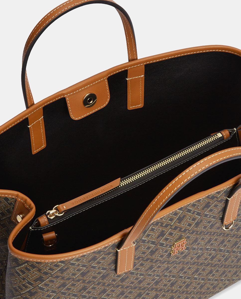 Mala Estilo Satchel com Estampado de Monograma Castanho-4