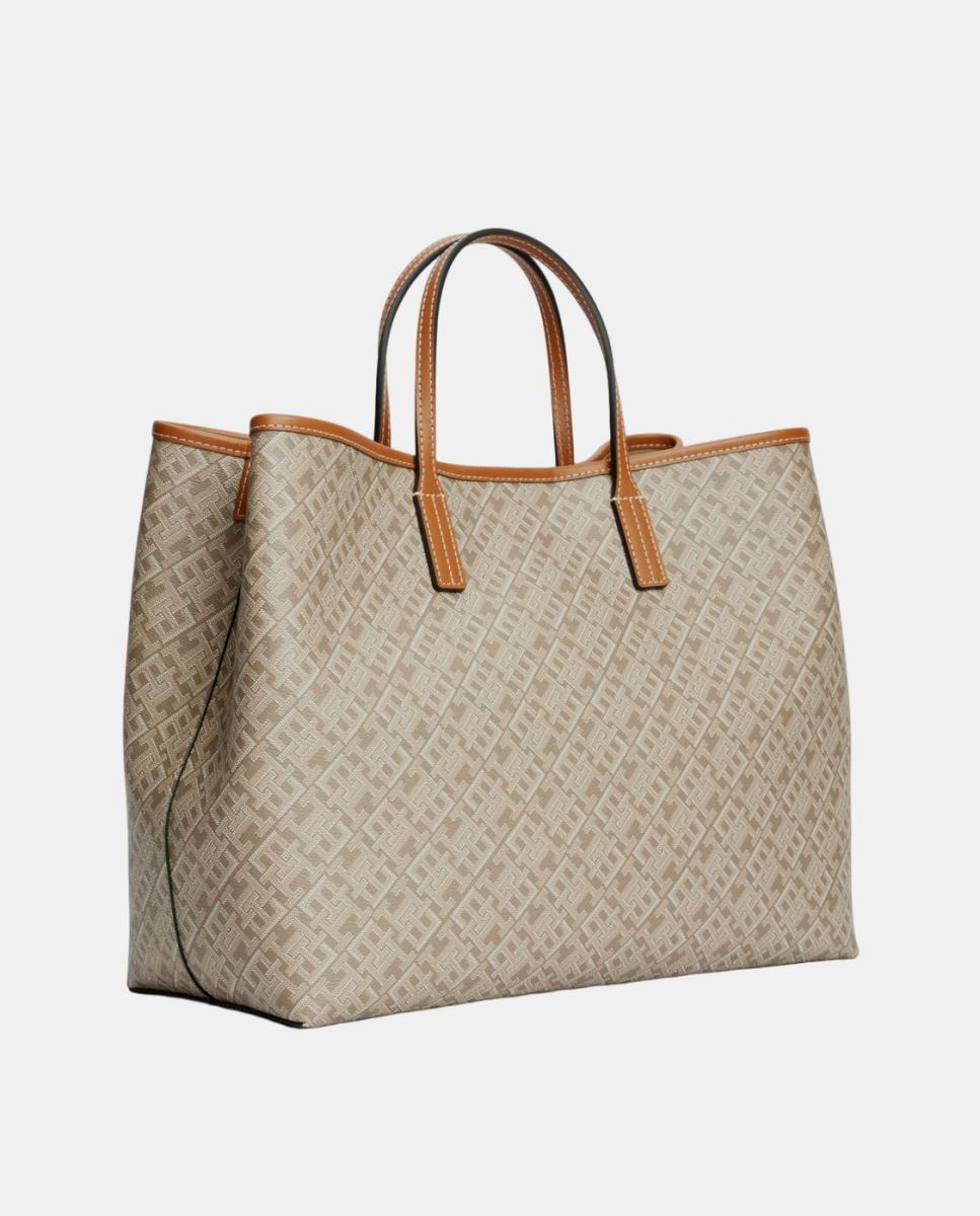 Mala Estilo Satchel com Estampado de Monograma Bege-2