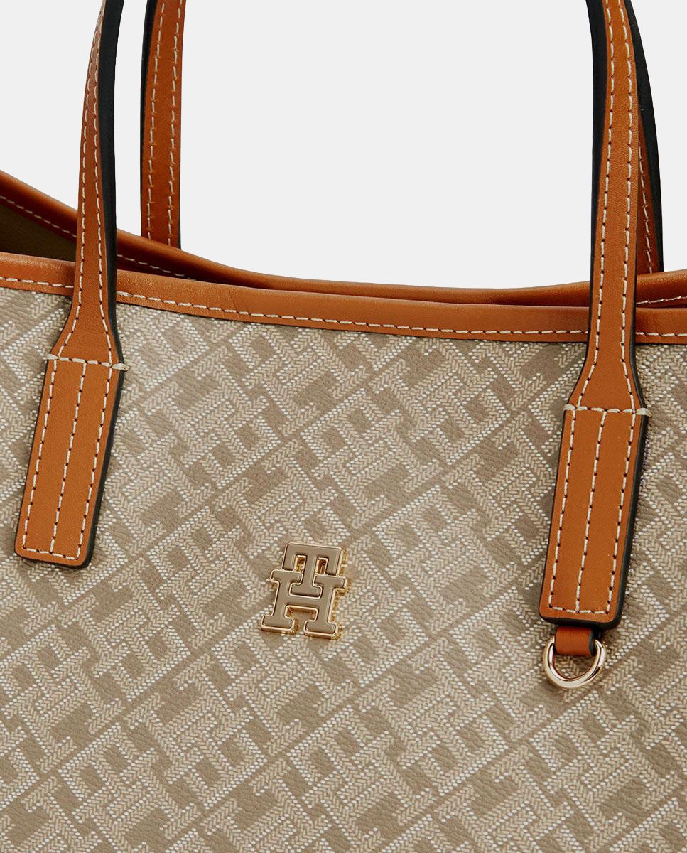 Mala Estilo Satchel com Estampado de Monograma Bege-4