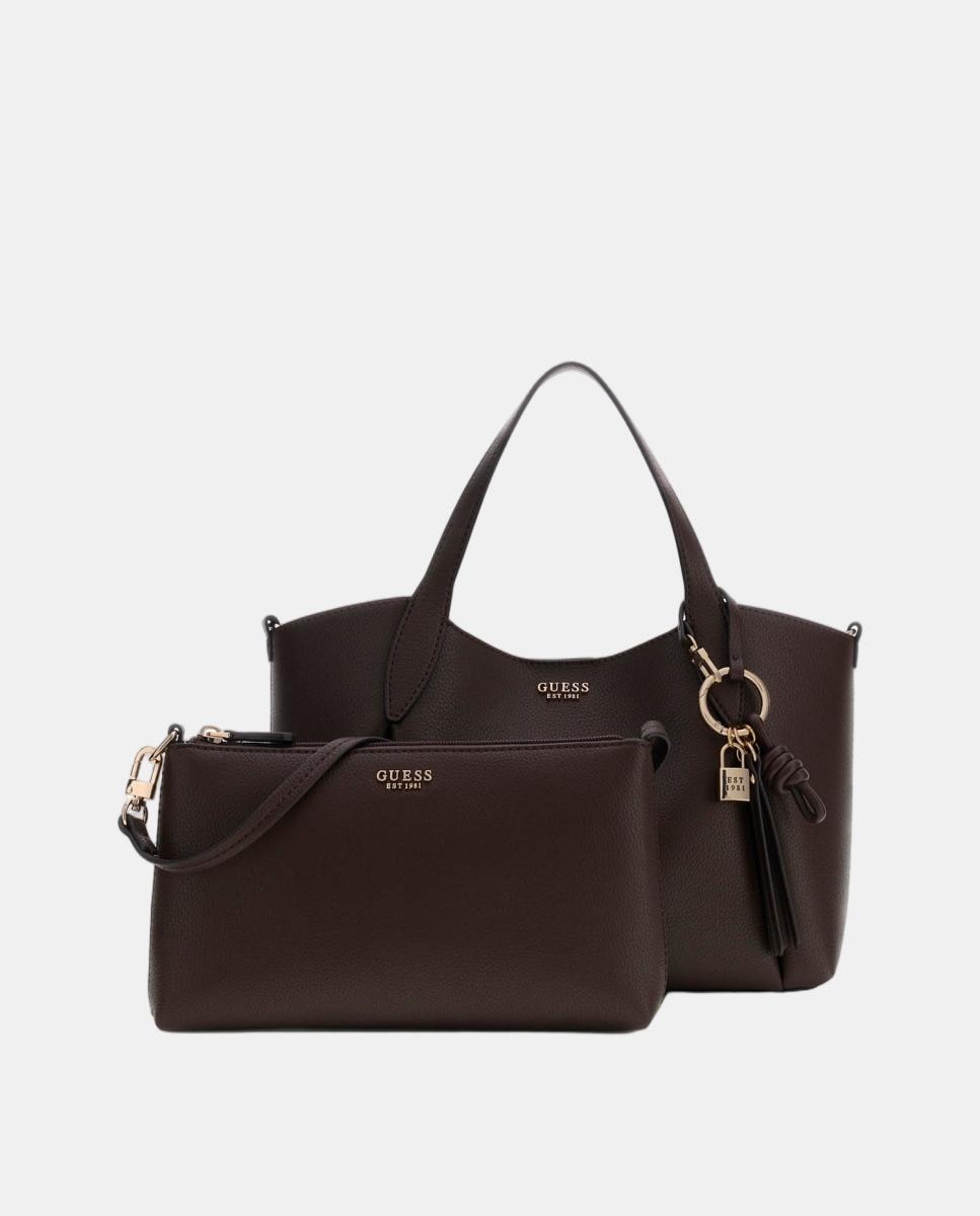 Bolso tote con neceser extraíble y doble asa - Guess - Marrón oscuro Marrón oscuro-5