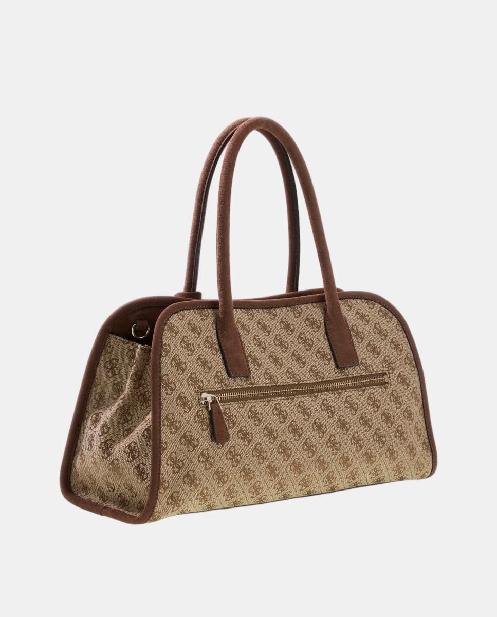 Mala Tipo Satchel com Alça Dupla e Logótipo à Frente Bege-2