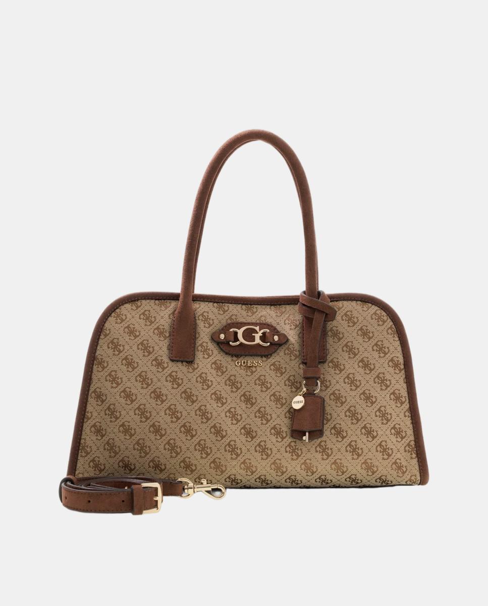 Mala Tipo Satchel com Alça Dupla e Logótipo à Frente Bege-3