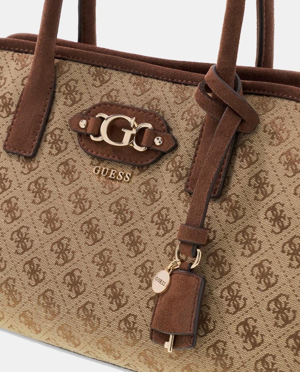 Mala Tipo Satchel com Alça Dupla e Logótipo à Frente Bege-5