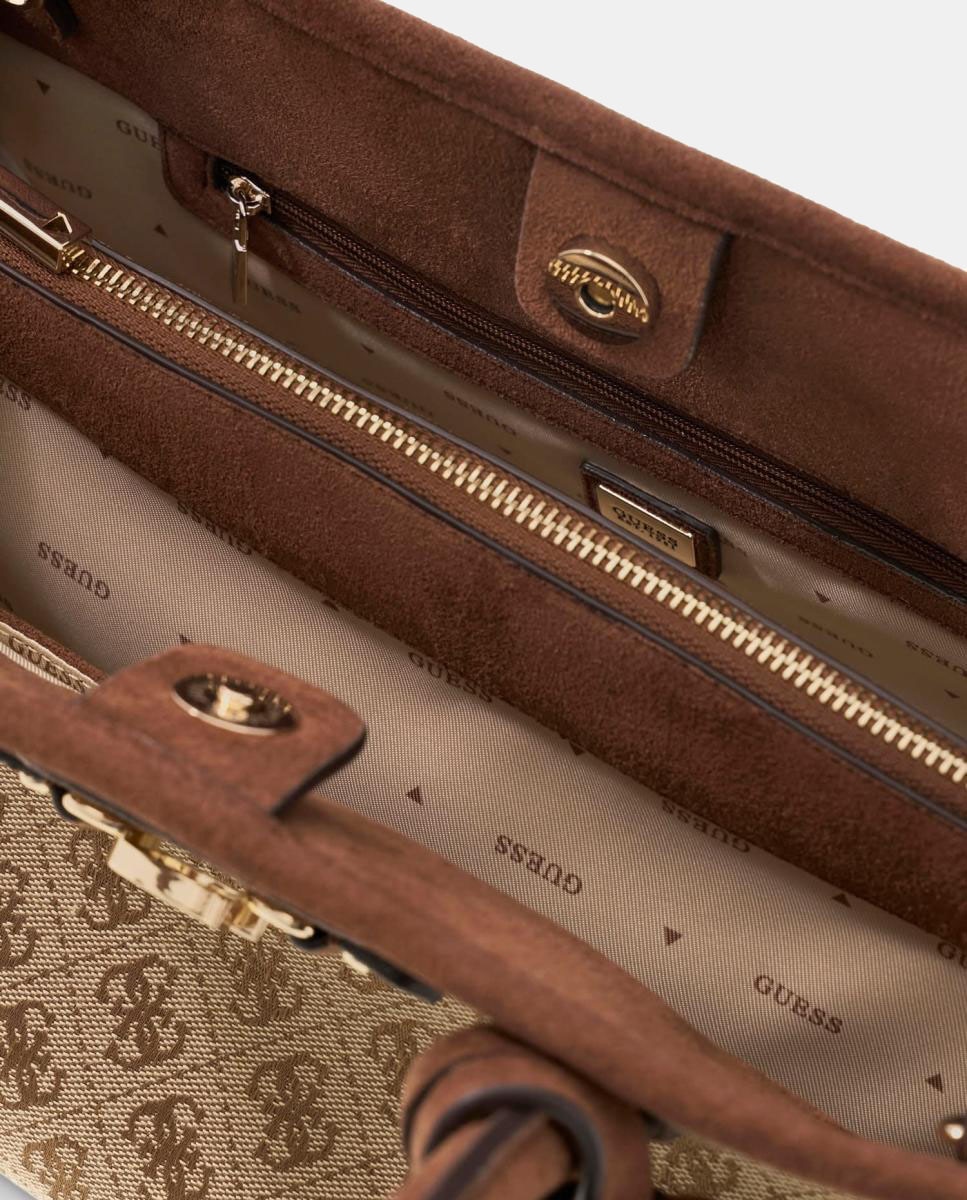 Mala Tipo Satchel com Alça Dupla e Logótipo à Frente Bege-6