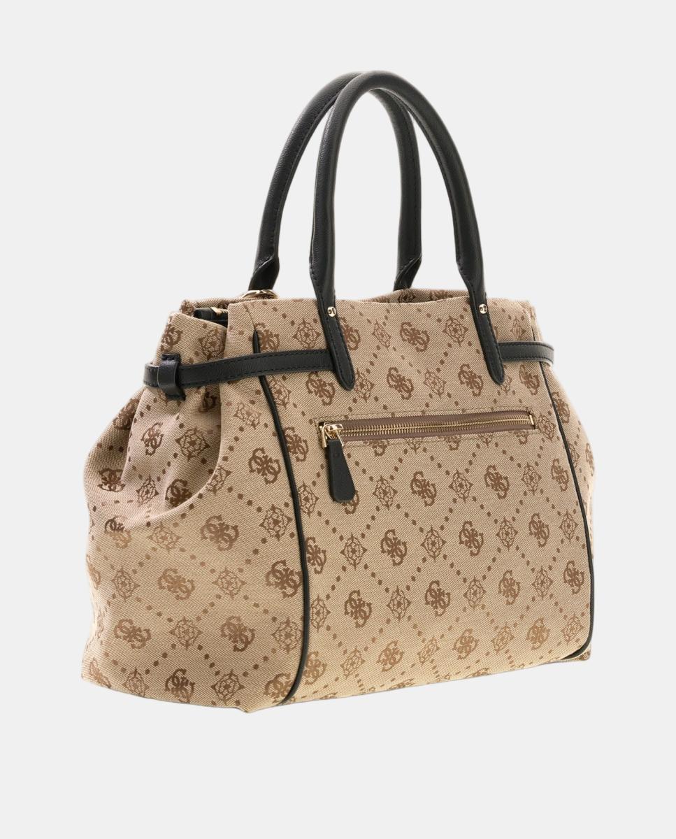 Mala Tipo Satchel com Alça Dupla e Detalhes Ajustáveis Bege-2