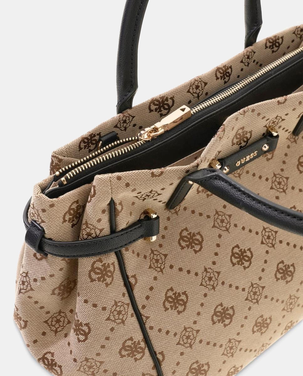 Mala Tipo Satchel com Alça Dupla e Detalhes Ajustáveis Bege-5