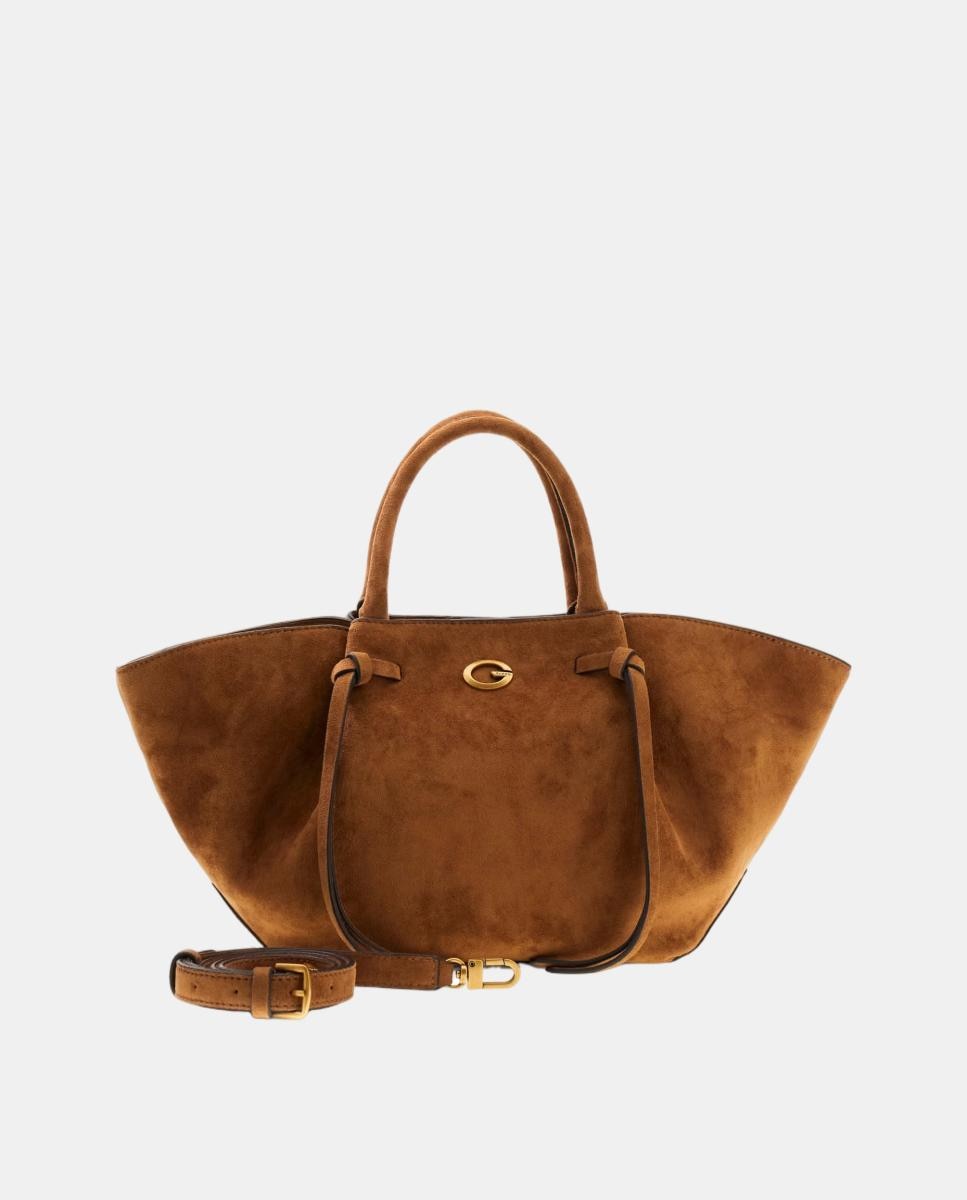 Mala Tipo Tote com Alça Dupla e Logótipo Metálico Castanho-2