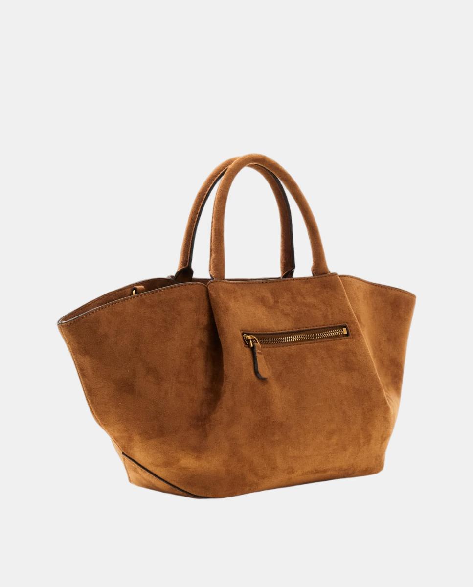 Mala Tipo Tote com Alça Dupla e Logótipo Metálico Castanho-3