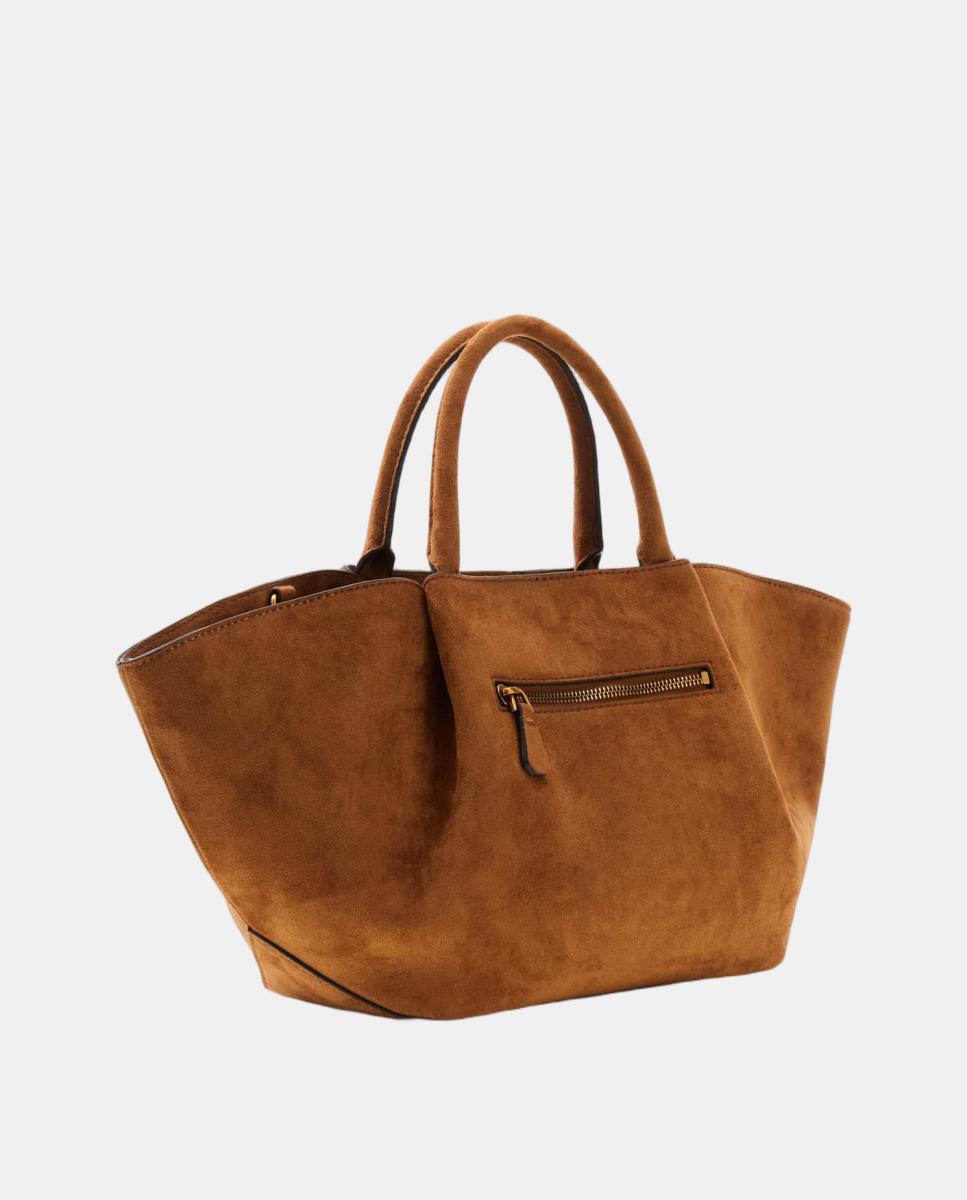 Mala Tipo Tote com Alça Dupla e Logótipo Metálico Castanho-4