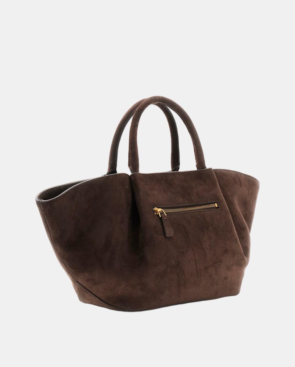 Mala Tipo Tote com Alça Dupla e Logótipo Metálico Castanho-escuro-5