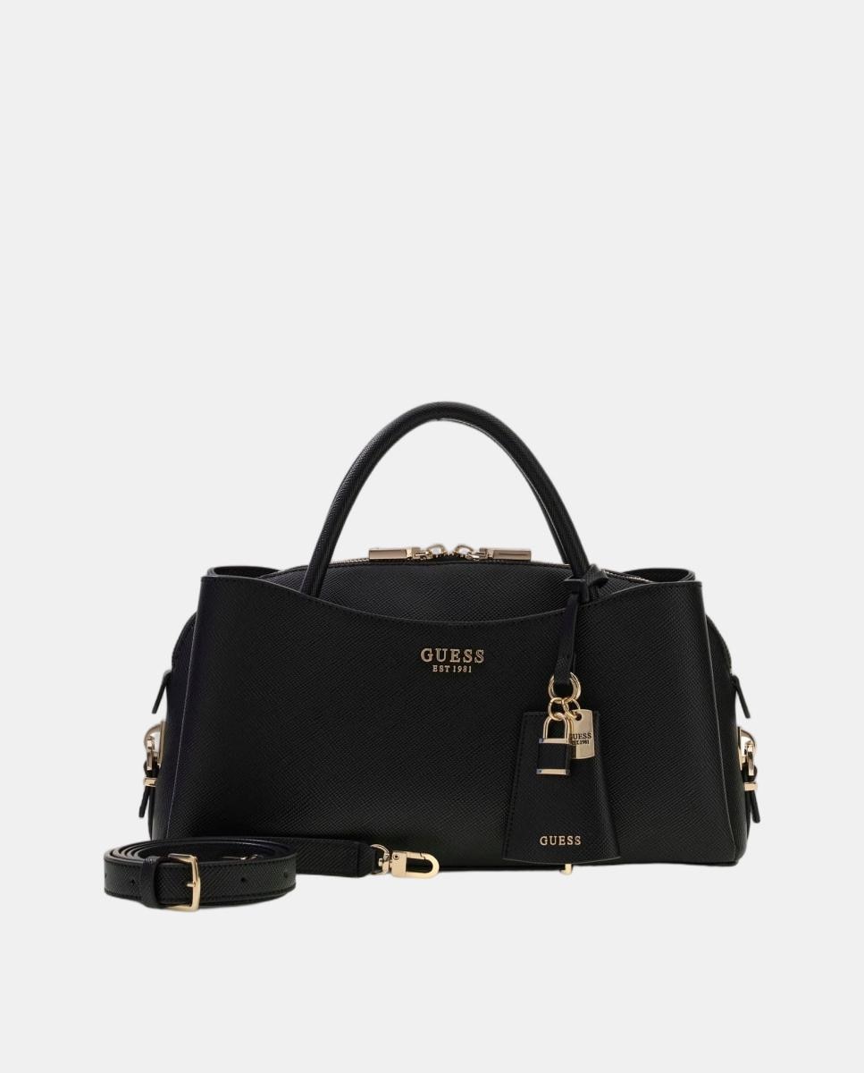 Mala Tipo Satchel Estruturada com Alça Dupla e Alça de Tiracolo Preto-3