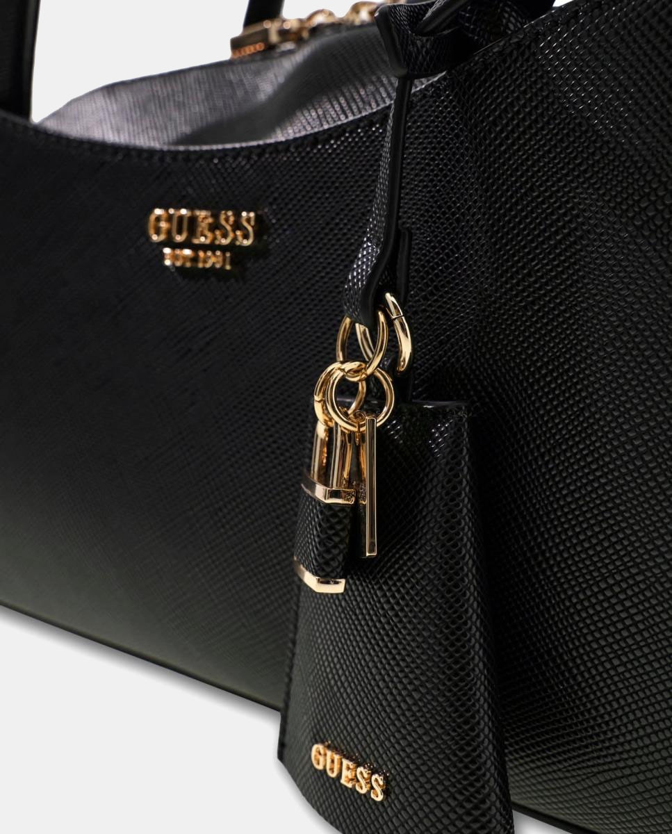 Mala Tipo Satchel Estruturada com Alça Dupla e Alça de Tiracolo Preto-4