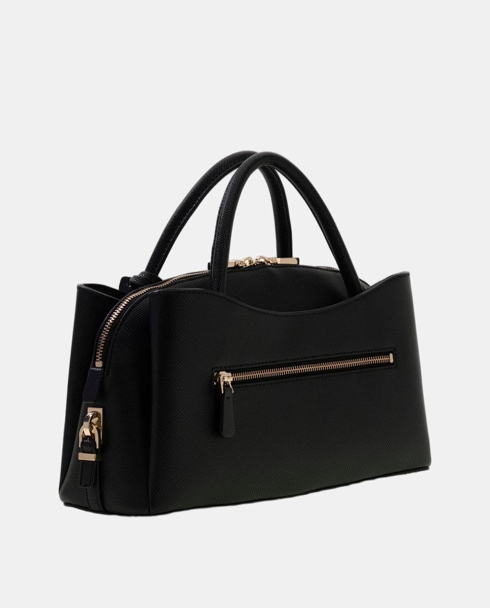 Mala Tipo Satchel Estruturada com Alça Dupla e Alça de Tiracolo Preto-5