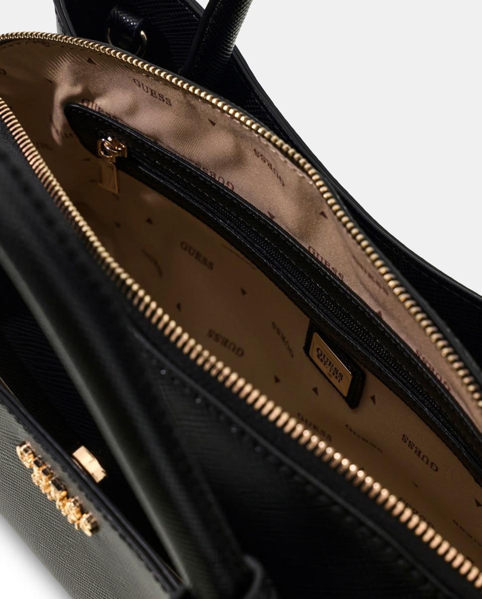 Mala Tipo Satchel Estruturada com Alça Dupla e Alça de Tiracolo Preto-6