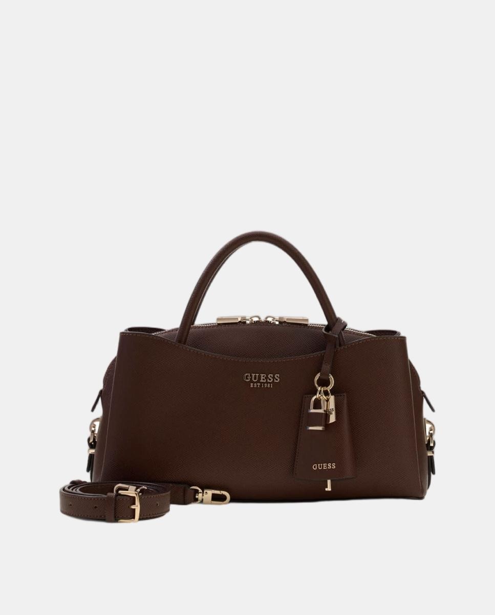 Mala Tipo Satchel Estruturada com Alça Dupla e Alça de Tiracolo Castanho-escuro-2