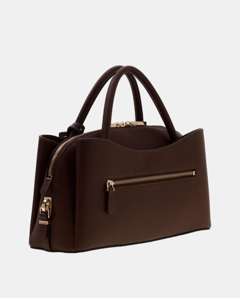 Mala Tipo Satchel Estruturada com Alça Dupla e Alça de Tiracolo Castanho-escuro-4