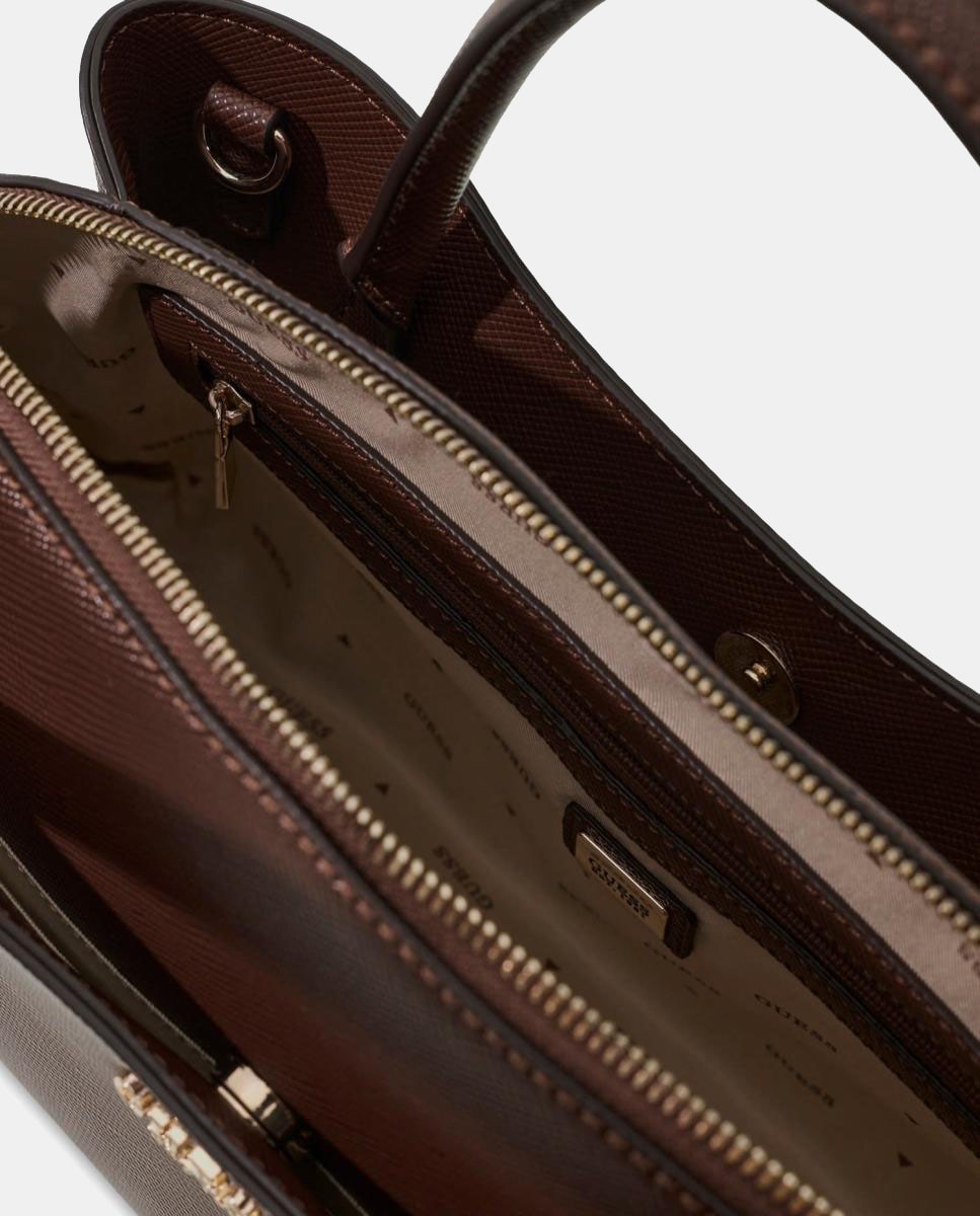 Mala Tipo Satchel Estruturada com Alça Dupla e Alça de Tiracolo Castanho-escuro-6