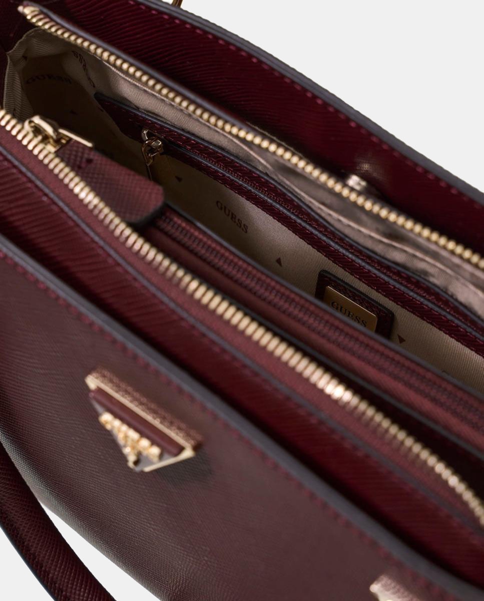 Mala Satchel Tricolor com Alça Dupla e Alça de Tiracolo Grená-3