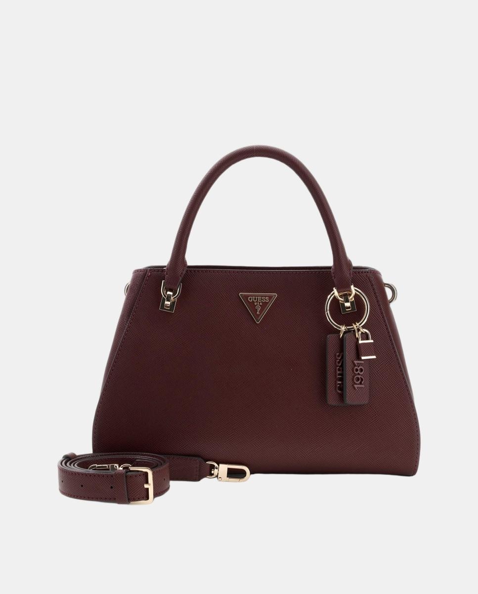 Mala Satchel Tricolor com Alça Dupla e Alça de Tiracolo Grená-4