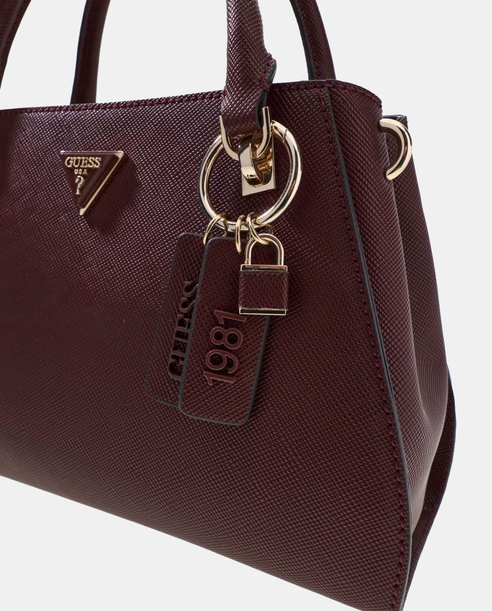 Mala Satchel Tricolor com Alça Dupla e Alça de Tiracolo Grená-5
