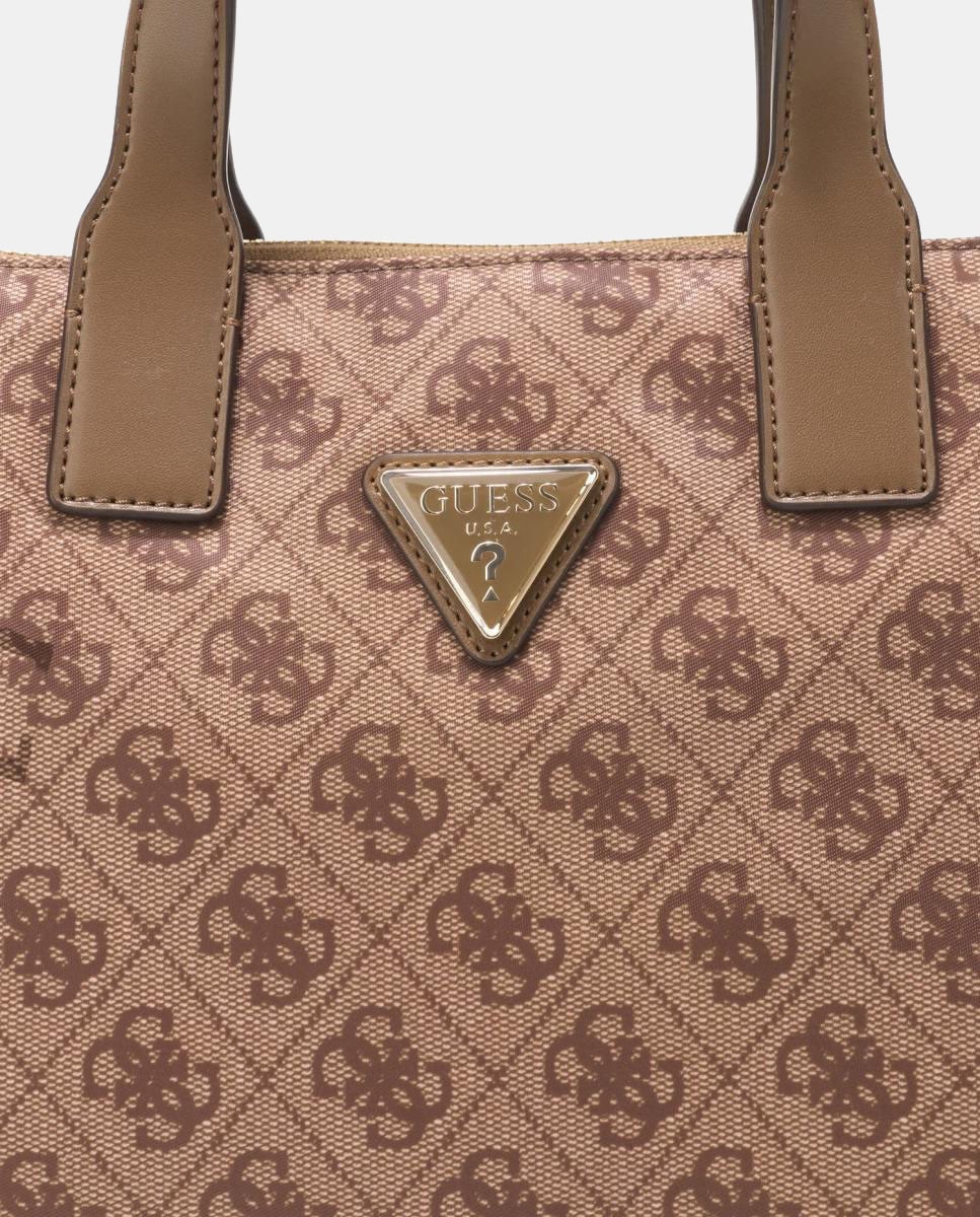 Mala de Mão com Alça Dupla e Estampado Integral Bege-4