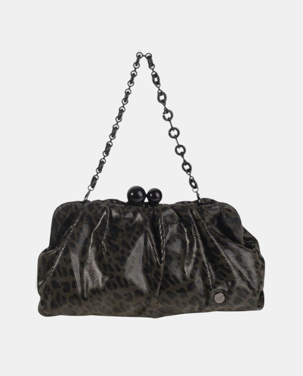 Mala Clutch em Animal Print Caqui-1
