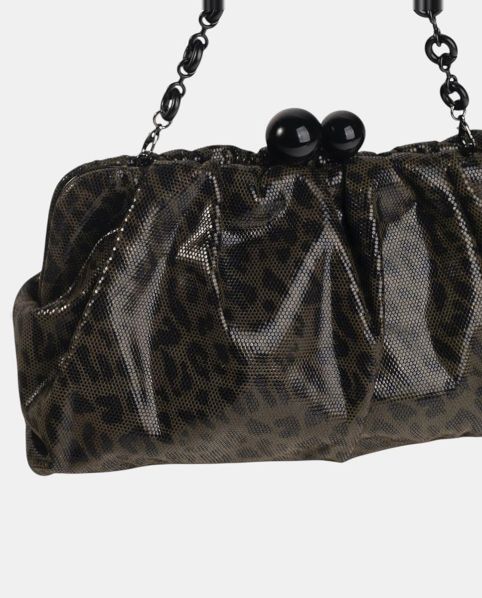 Mala Clutch em Animal Print Caqui-3