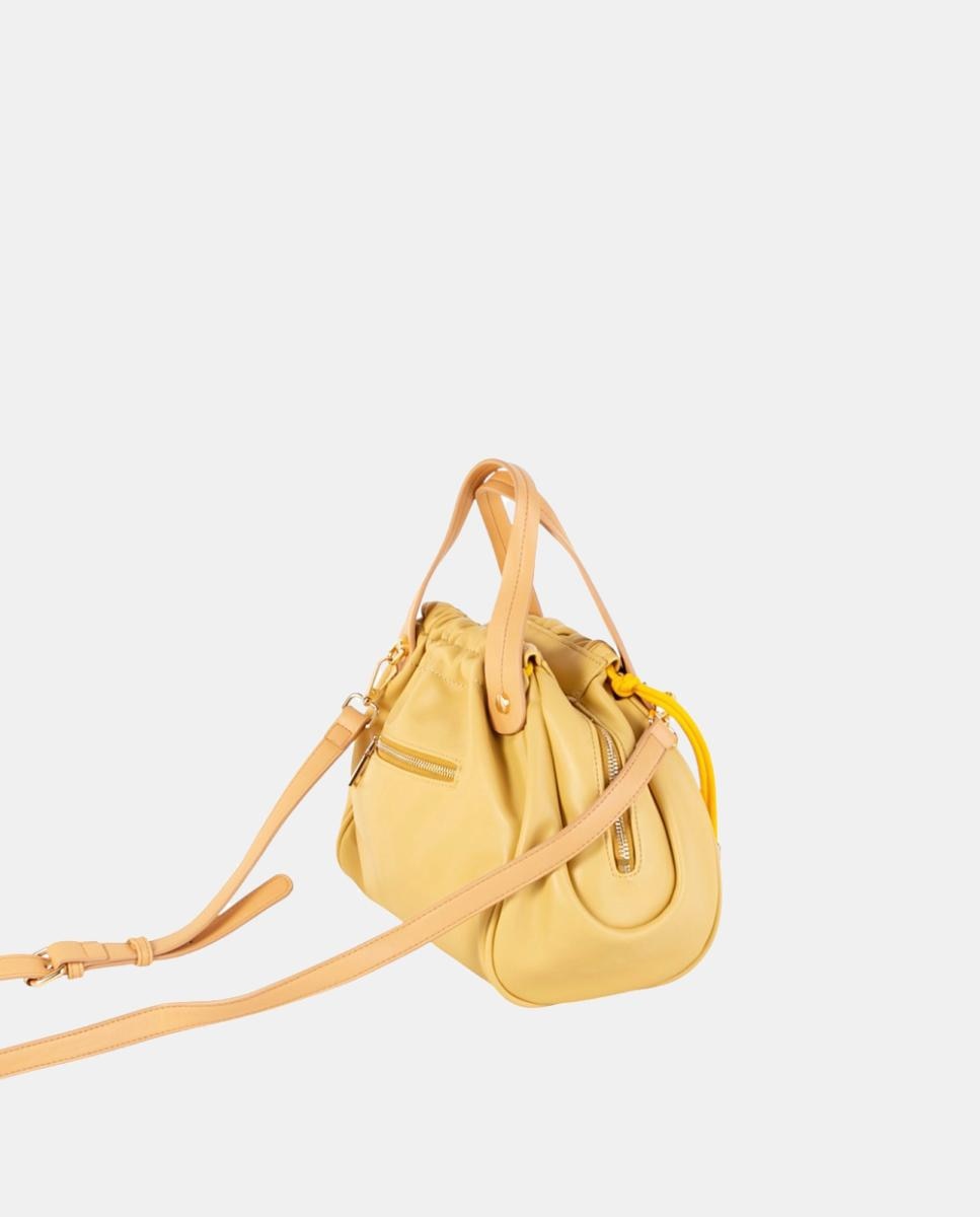 Mala de Mão Média em Polipele com Detalhe Franzido e Alça Ergonómica Dupla Amarelo-3