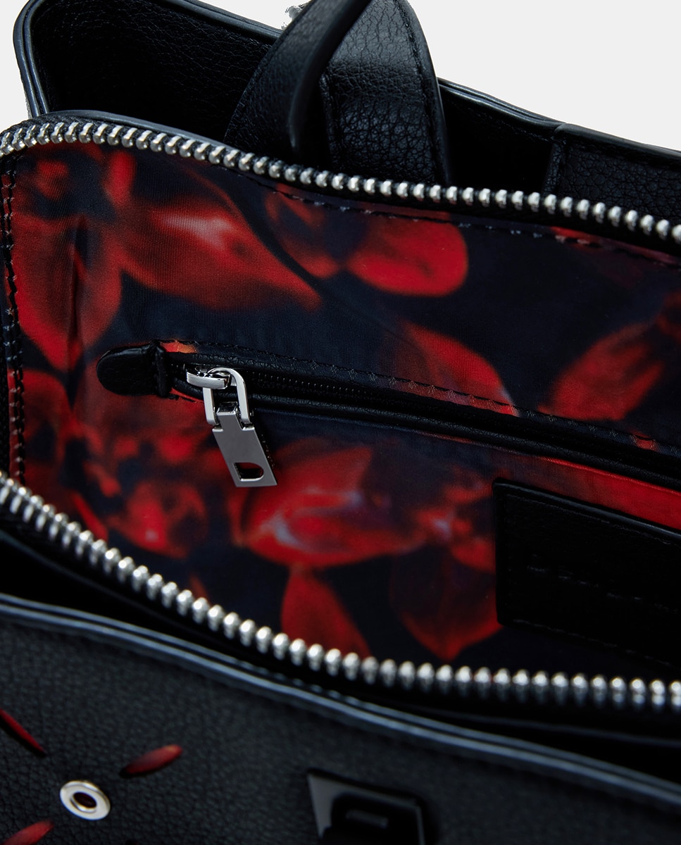 Mochila Pequena com Rendilhados e Tachas Preto-4