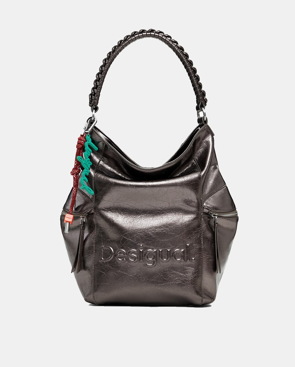 Mochila Grande Metalizada com Logótipo Prata-1
