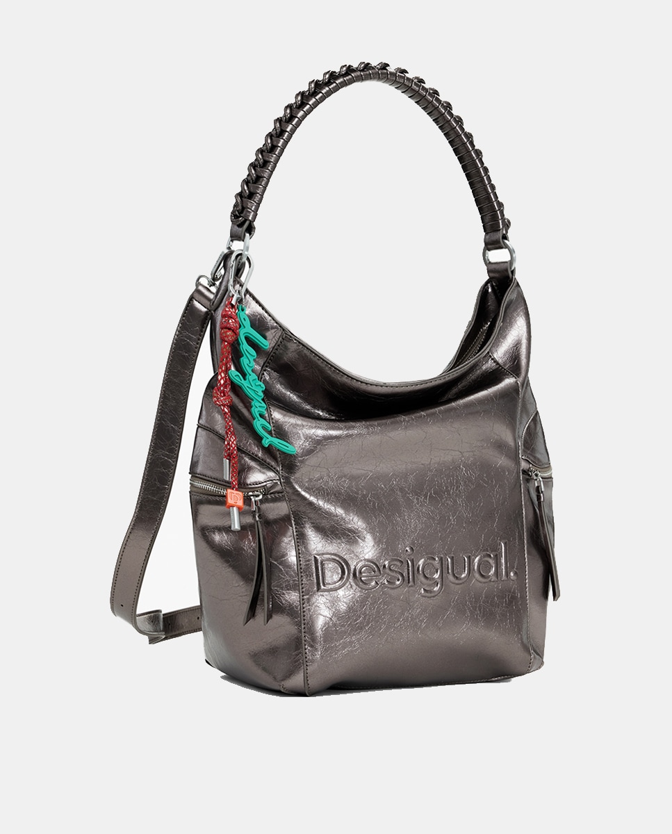 Mochila Grande Metalizada com Logótipo Prata-2