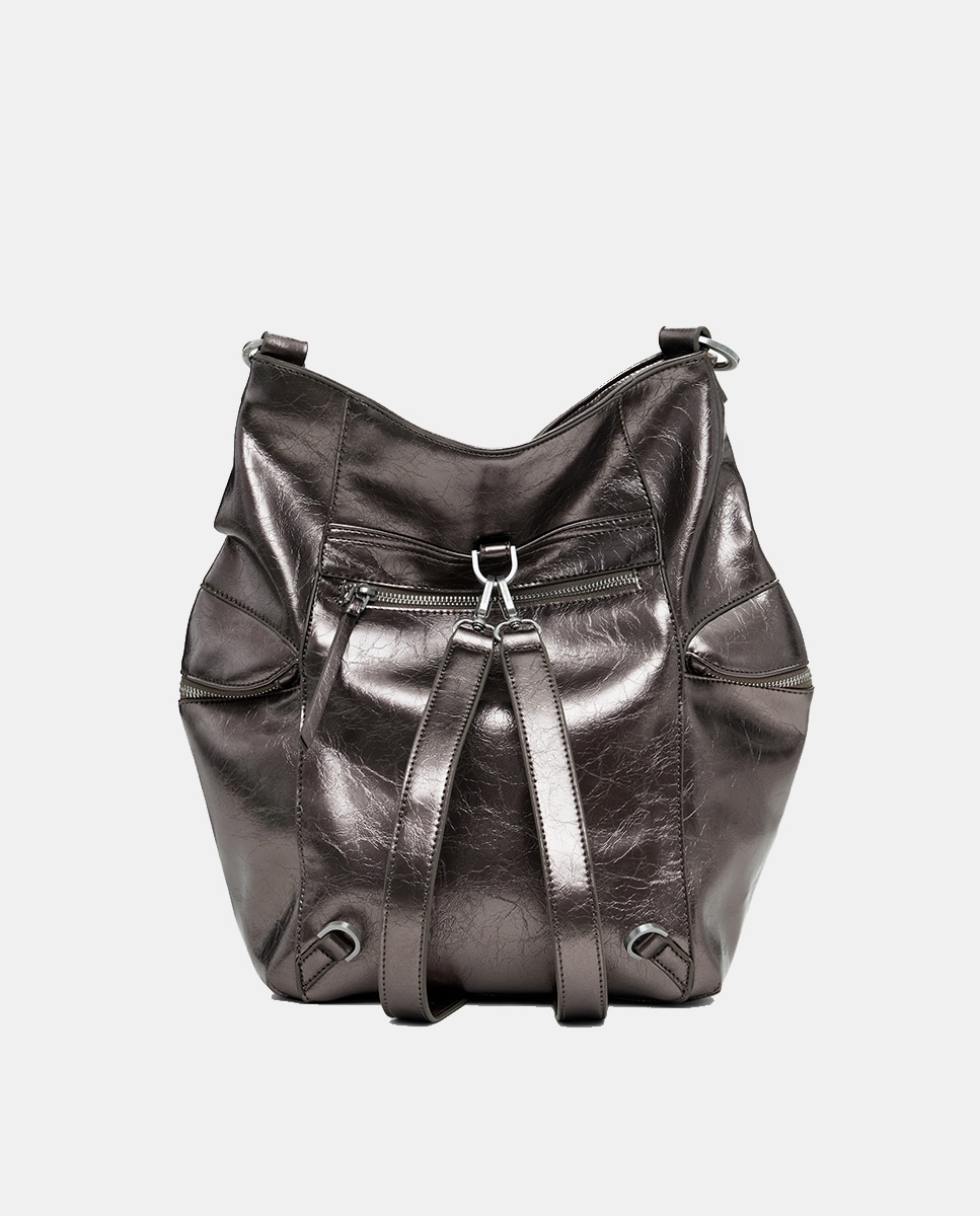 Mochila Grande Metalizada com Logótipo Prata-3