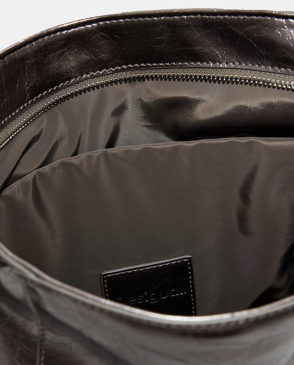 Mochila Grande Metalizada com Logótipo Prata-4
