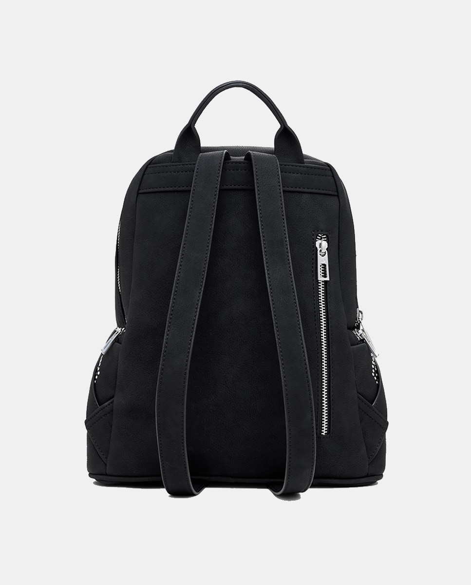 Mochila Pequena com Bolsos e Tachas Preto-3