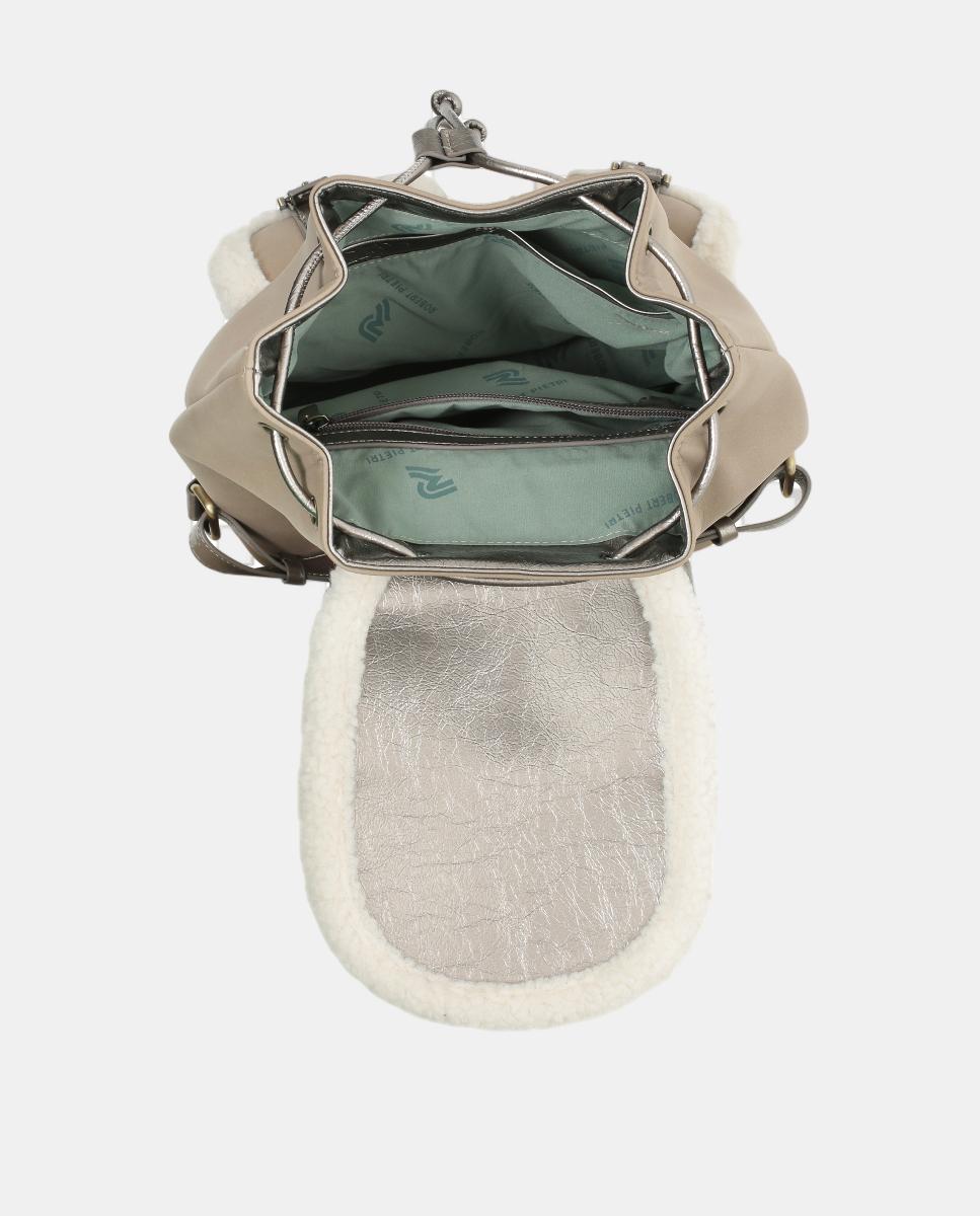Mochila de PU com Pelo de Borrego Taupe-3