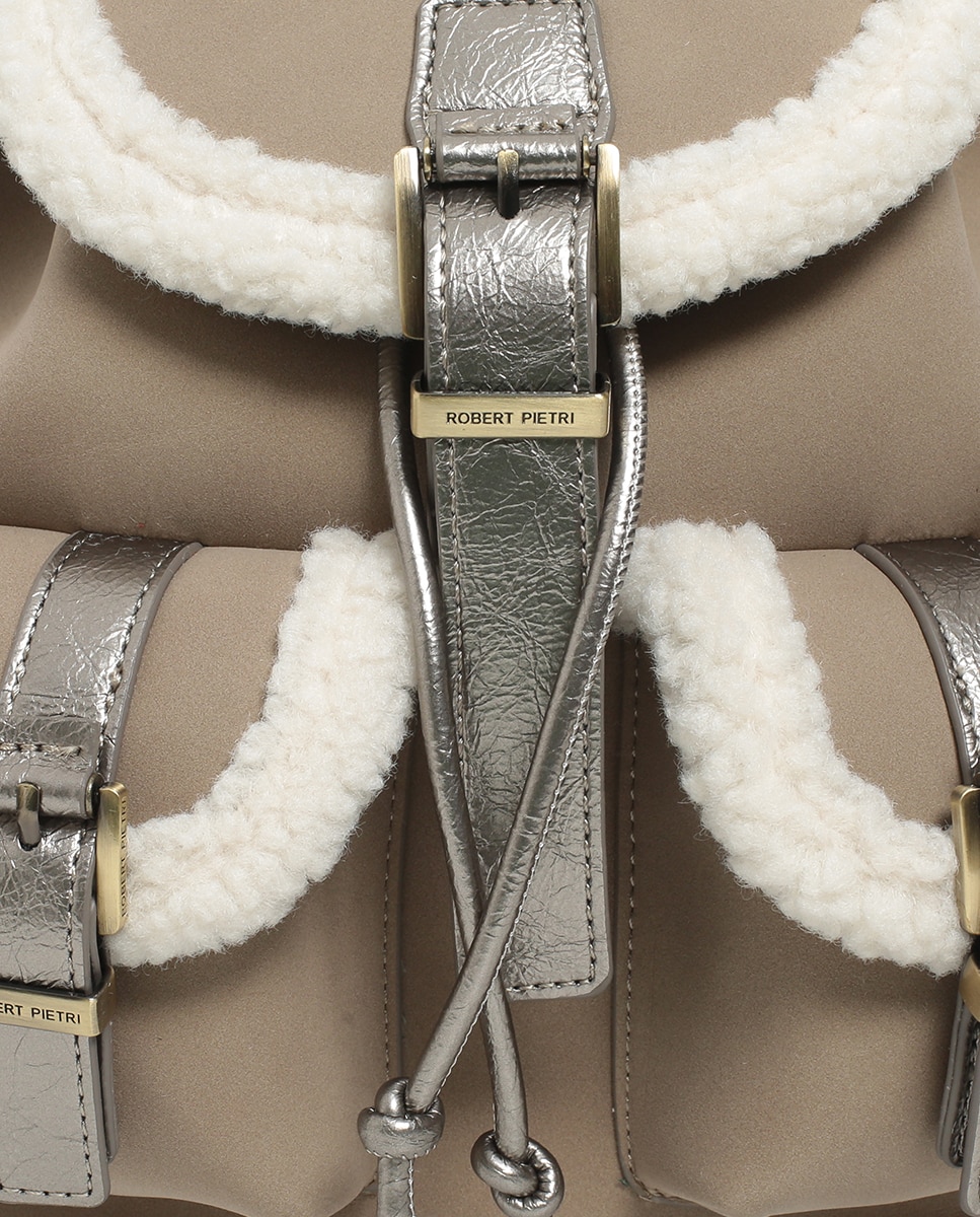 Mochila de PU com Pelo de Borrego Taupe-4