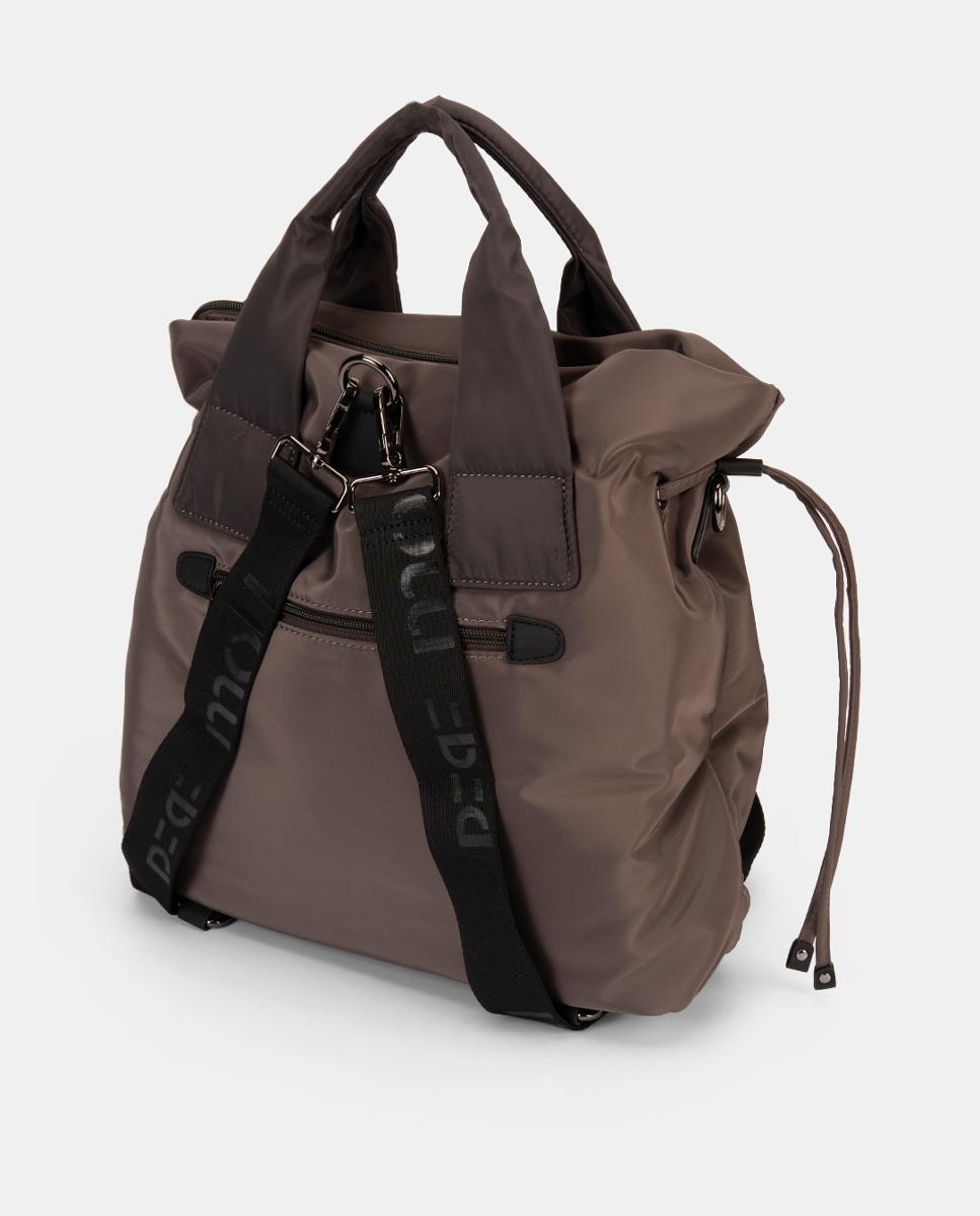 Mala Tipo Mochila de Nylon Castanho-2