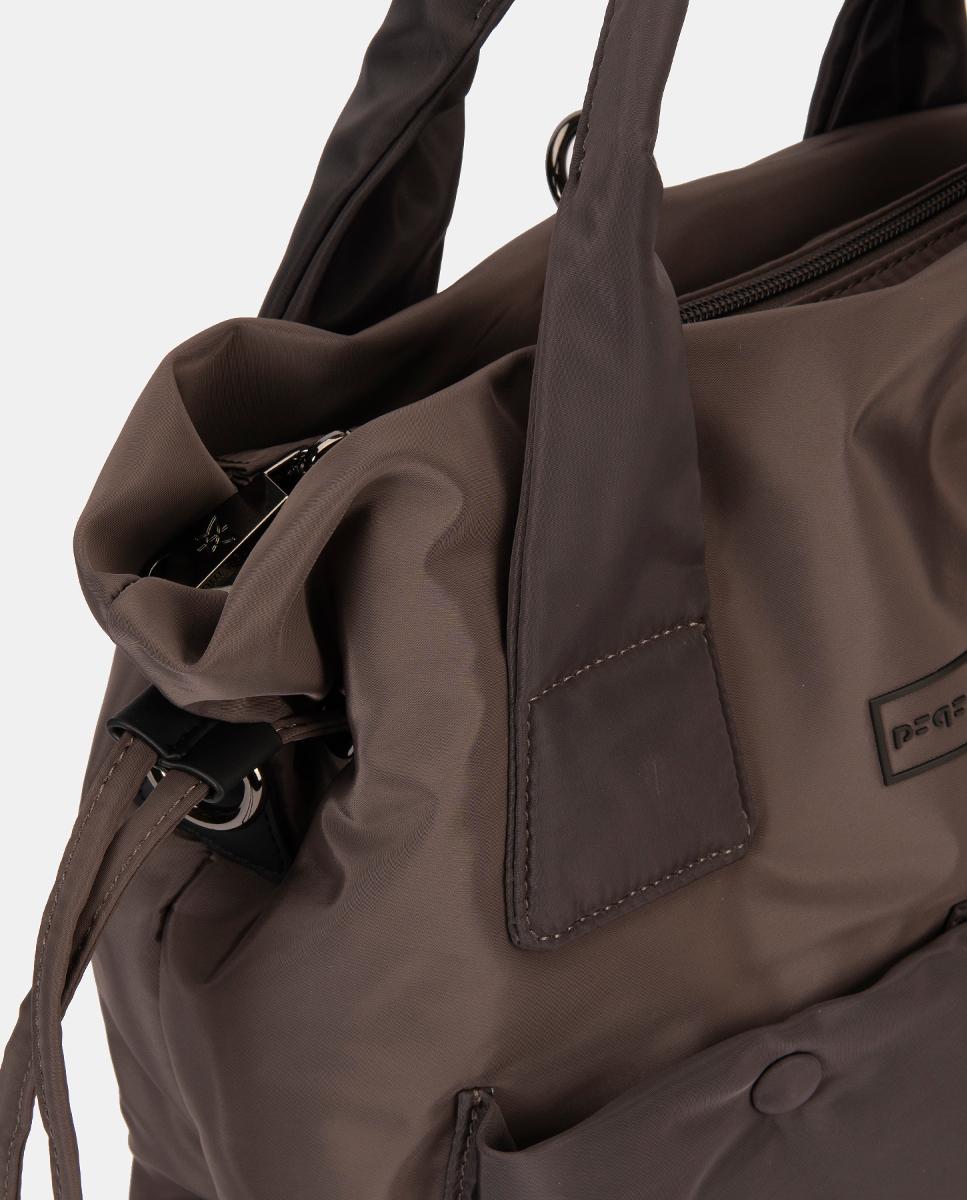 Mala Tipo Mochila de Nylon Castanho-3