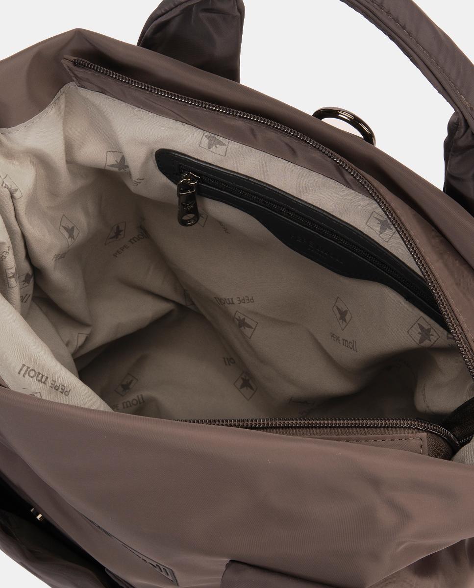 Mala Tipo Mochila de Nylon Castanho-4