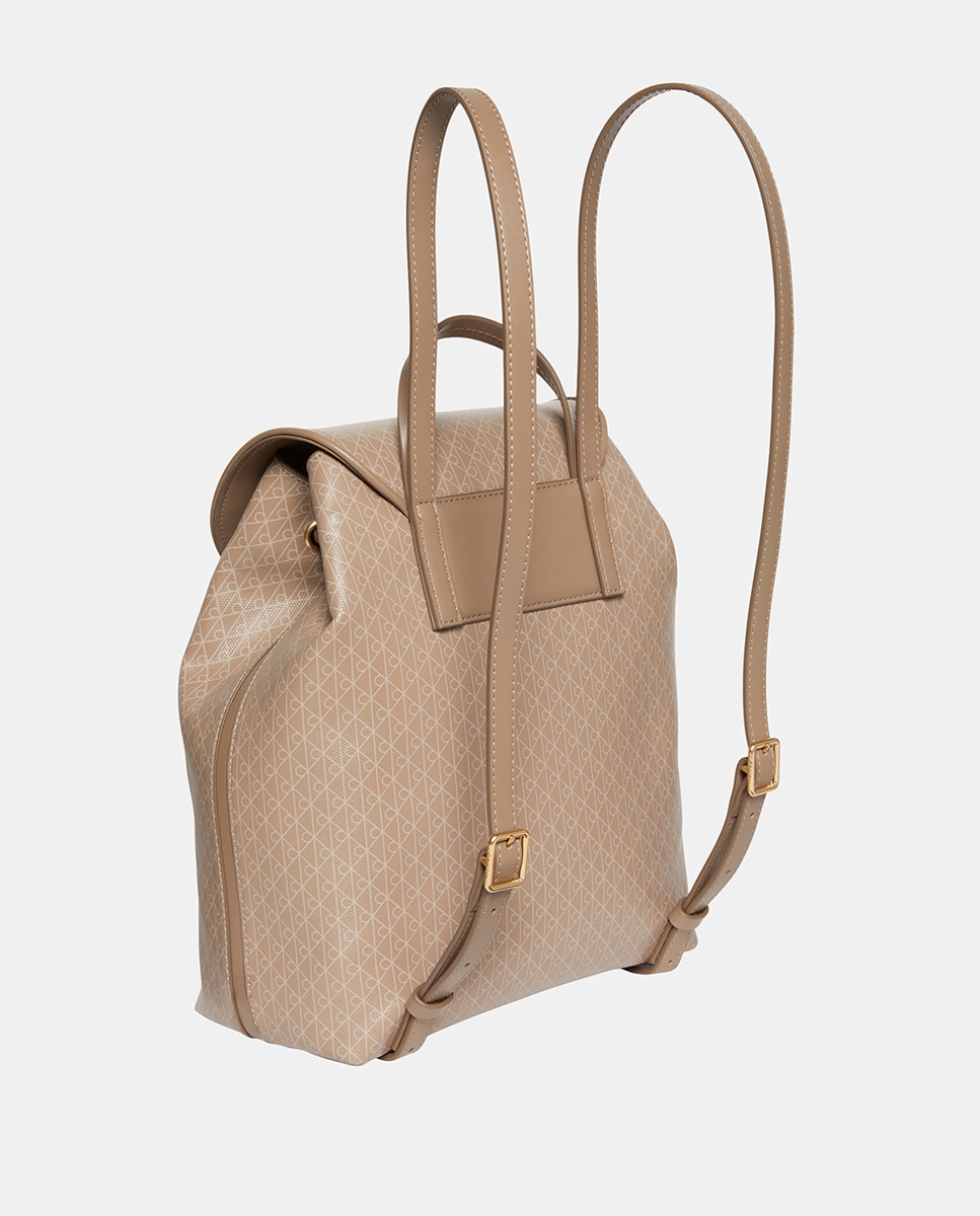 Mochila com Estampado CK Bege-2