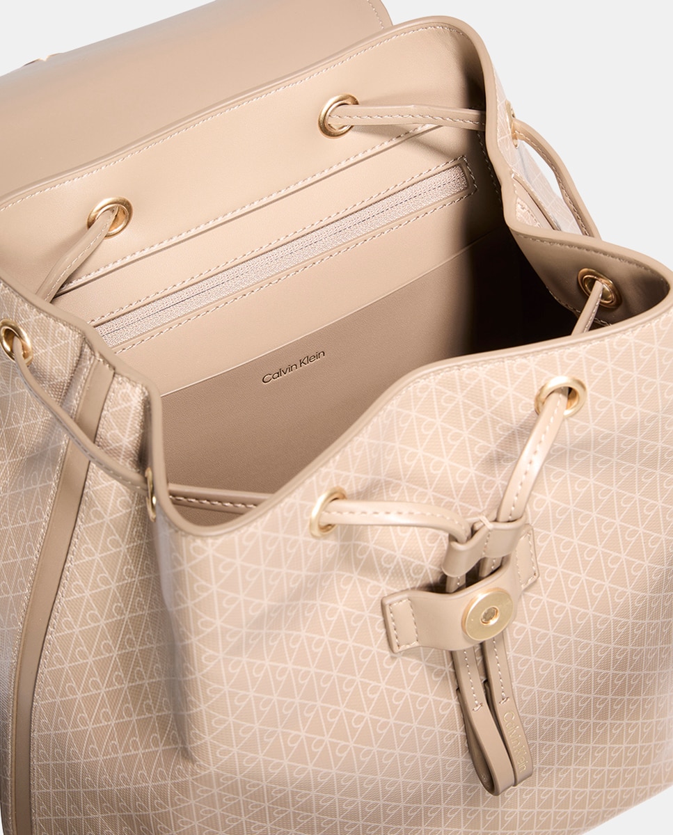 Mochila com Estampado CK Bege-3